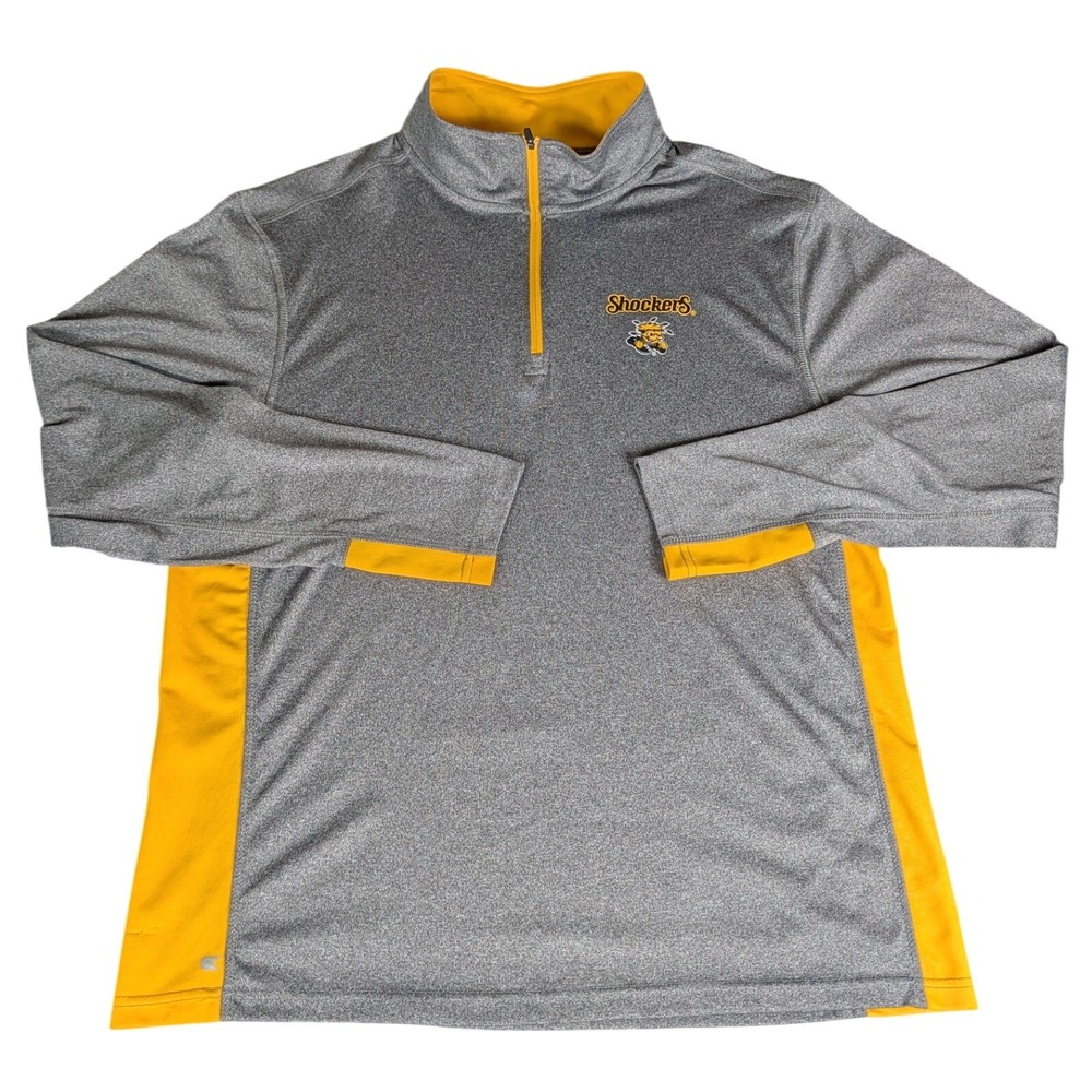 Colosseum Wichita State Shockers Quarter Zip Pullover Heather Grey Yellow XL